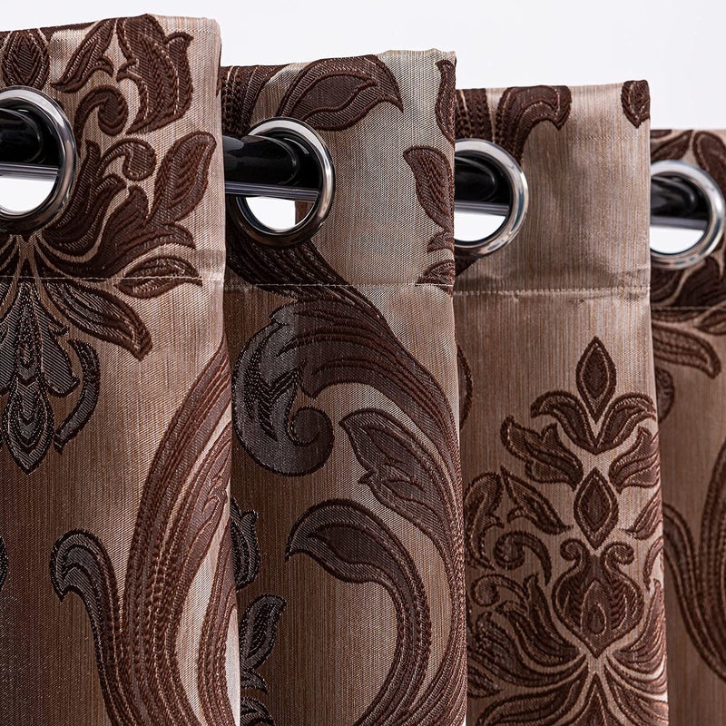 NAPEARL Brown Curtains for Living Room, Jacquard Curtain Drapes for Windows 84 Inch Length, Grommet Damask Curtains for Bedroom (2 Panels, Each 52 x 84 Inches) - Image 5